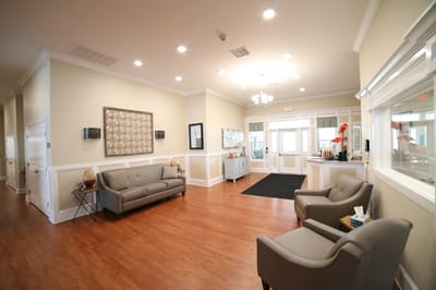 Bright and welcoming lobby area of the facility