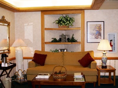 Cozy common area with a sofa and decorative elements