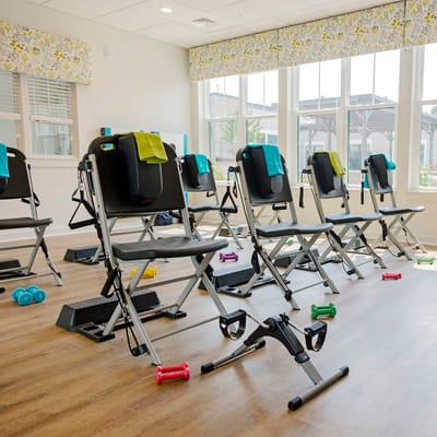 Exercise equipment set up in a fitness area