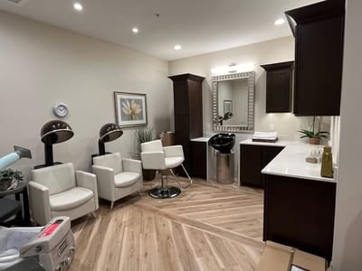 Well-appointed salon area with modern furnishings