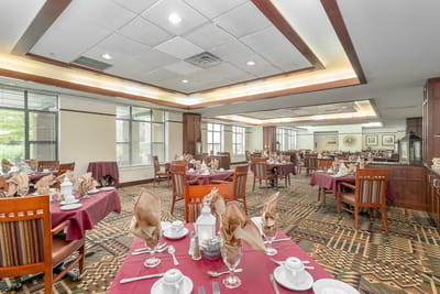 Dining area with neatly arranged tables