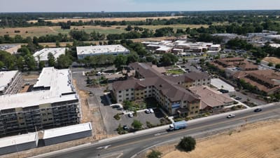 Aerial view of The Woodlake Senior Living facility