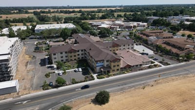 Aerial view of The Woodlake Senior Living facility