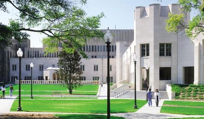 Exterior view of a facility with landscaped area