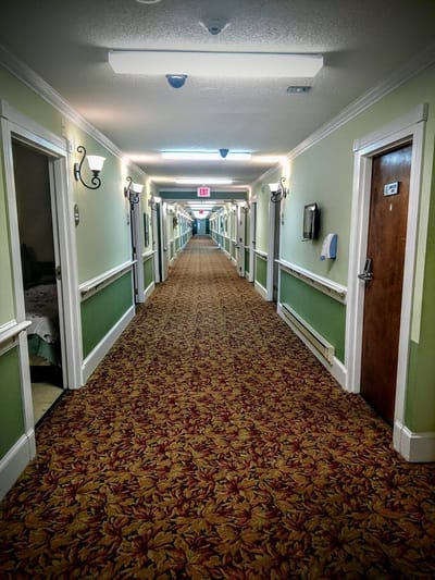 Interior hallway of an assisted living facility
