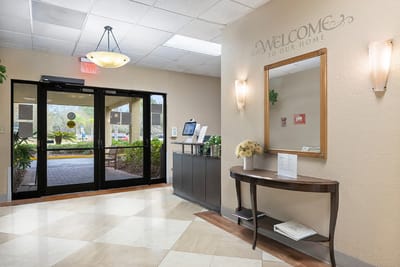 Welcoming entrance with a view into the facility