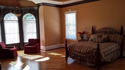 Brightly lit bedroom in a senior care facility