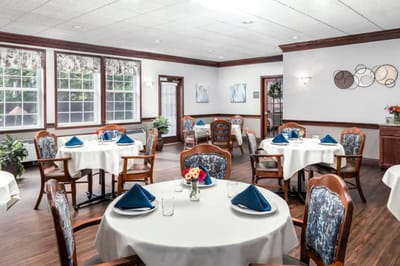Well-set dining room with neatly arranged tables