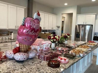 Valentine's Day celebration with treats and decorations