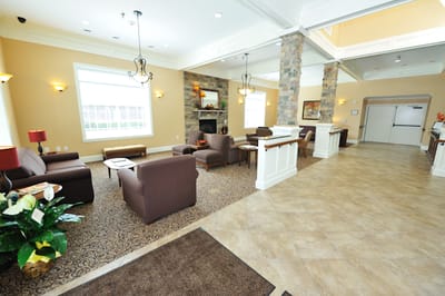 Bright and spacious common area with seating