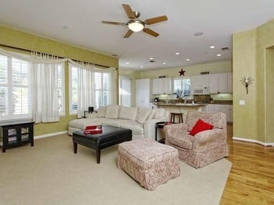 Bright and inviting common area with seating