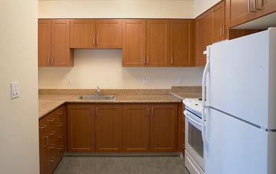 Interior view of a senior living kitchen