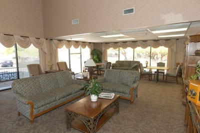 Interior common area with seating and natural light