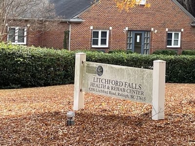 Exterior sign for Litchford Falls Health & Rehab Center