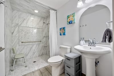 Bright and modern bathroom with safety features