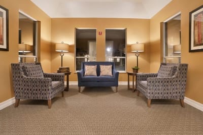 Cozy seating area in a bright common room