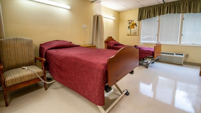 Interior view of a shared resident room with two beds