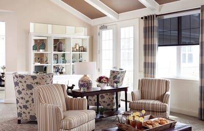 Bright common area with comfortable seating and decor