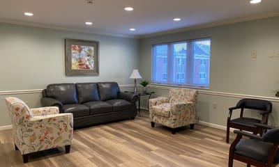 Comfortable seating area in a senior living community