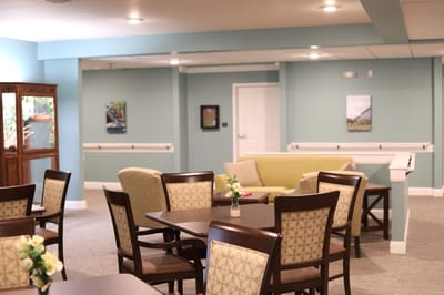 Interior view of a common area with seating