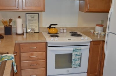 Cozy kitchen interior with stove and countertop