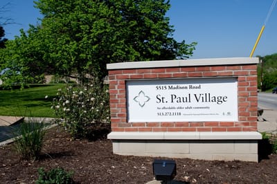 Exterior sign for St. Paul Village entrance