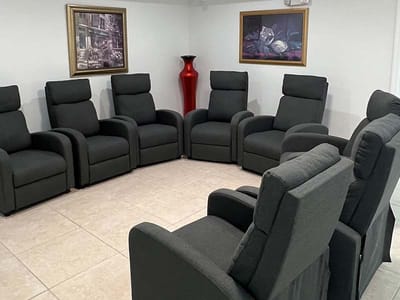 Common area with seating in a cozy interior room