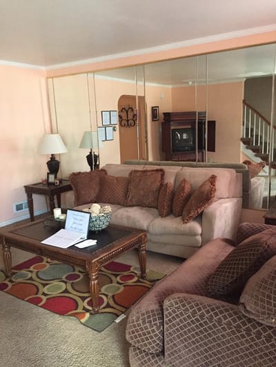 Cozy common area with a sofa and decorative elements