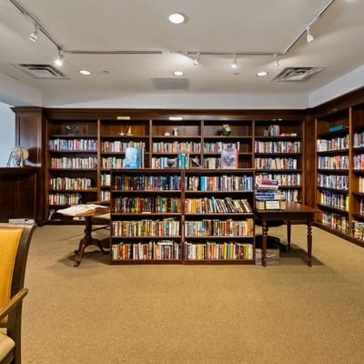Interior view of a cozy library with bookshelves