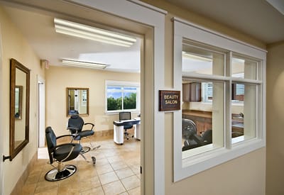 Interior shot of a beauty salon in the facility