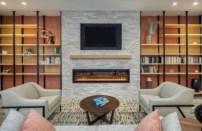 Cozy common area with fireplace and seating