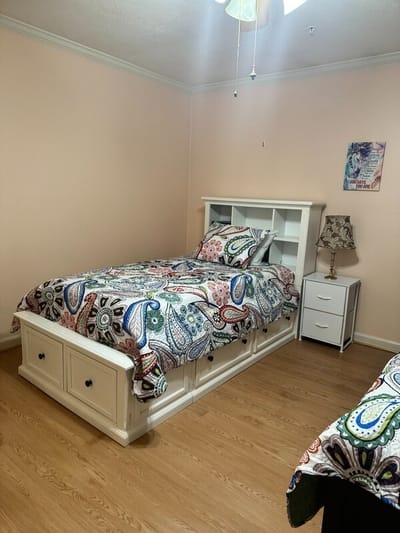 Cozy bedroom setup in assisted living facility