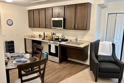 Modern kitchenette in a resident unit