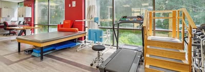 Therapy room with equipment and treatment space