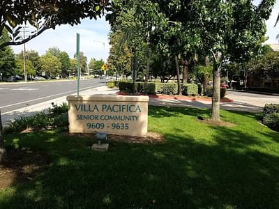 Exterior view of Villa Pacifica Senior Community sign