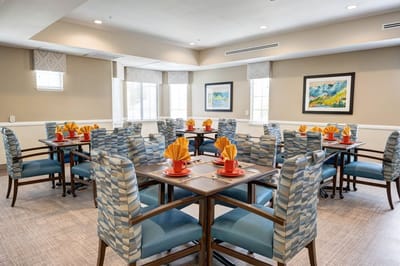 Dining room set up with colorful decor