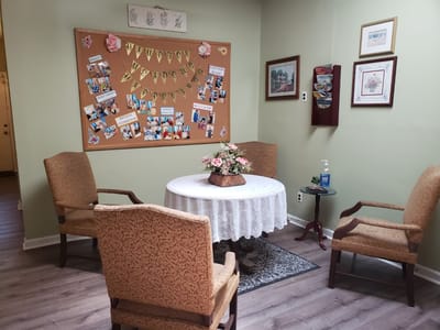 Cozy common area with seating and decorations