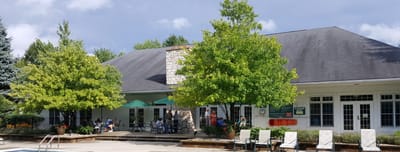 Residents enjoying the outdoors in a social area