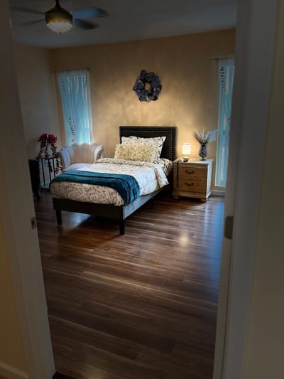 Cozy bedroom setup in a senior living facility