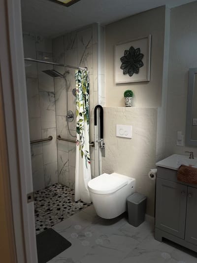 Interior view of a modern bathroom with accessible features