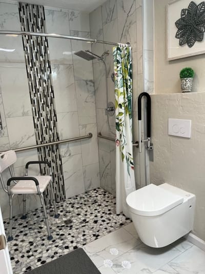 Accessible bathroom with modern fixtures and grab bars