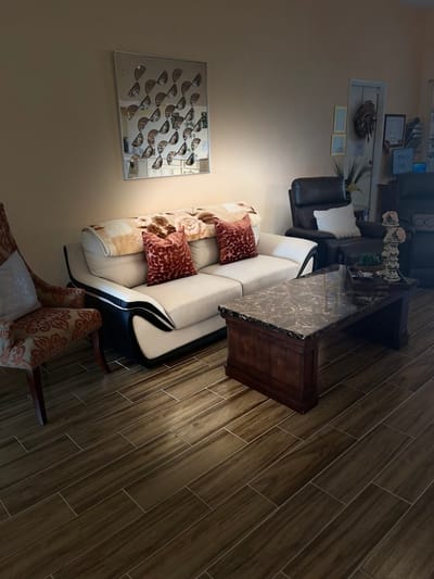 Cozy living area with a sofa and decorative elements
