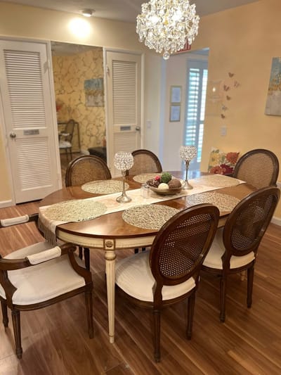 Well-decorated dining area with elegant table setup