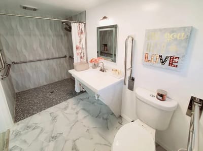 Well-equipped bathroom with amenities for residents