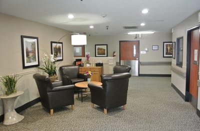 Cozy common area with seating and decorations
