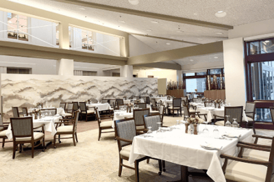 Dining room setup with elegant table settings