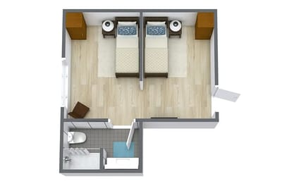 Layout of a shared resident room with two beds