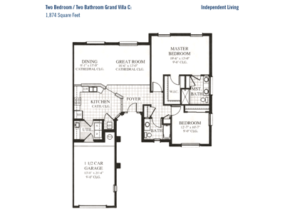 Architectural floor plan of a two-bedroom unit