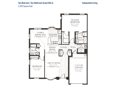 Architectural floor plan of a two-bedroom unit