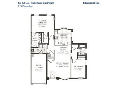 Architectural floor plan of a two-bedroom unit